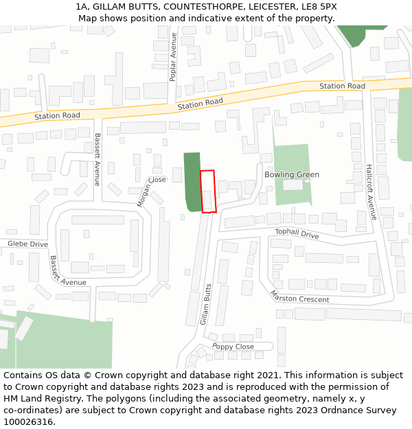 1A, GILLAM BUTTS, COUNTESTHORPE, LEICESTER, LE8 5PX: Location map and indicative extent of plot
