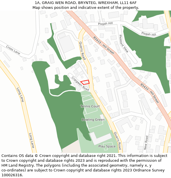 1A, GRAIG WEN ROAD, BRYNTEG, WREXHAM, LL11 6AF: Location map and indicative extent of plot