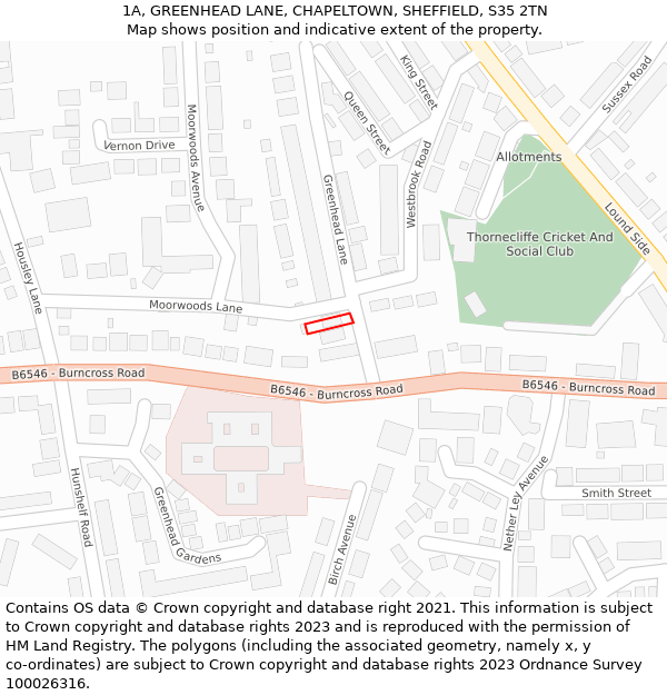1A, GREENHEAD LANE, CHAPELTOWN, SHEFFIELD, S35 2TN: Location map and indicative extent of plot