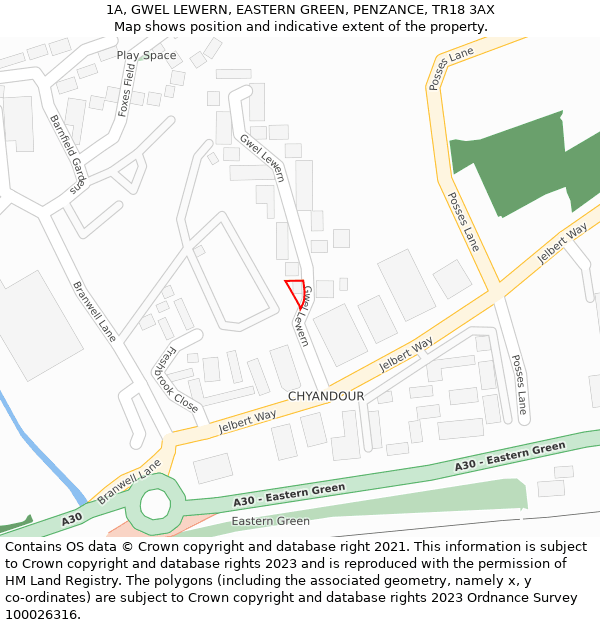 1A, GWEL LEWERN, EASTERN GREEN, PENZANCE, TR18 3AX: Location map and indicative extent of plot