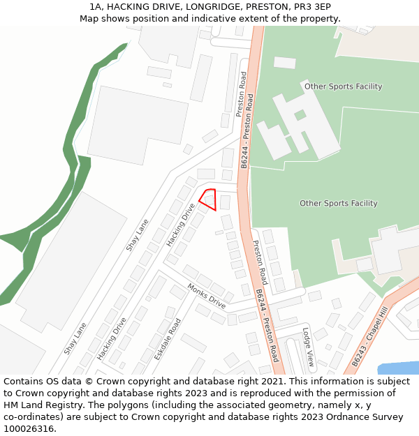 1A, HACKING DRIVE, LONGRIDGE, PRESTON, PR3 3EP: Location map and indicative extent of plot