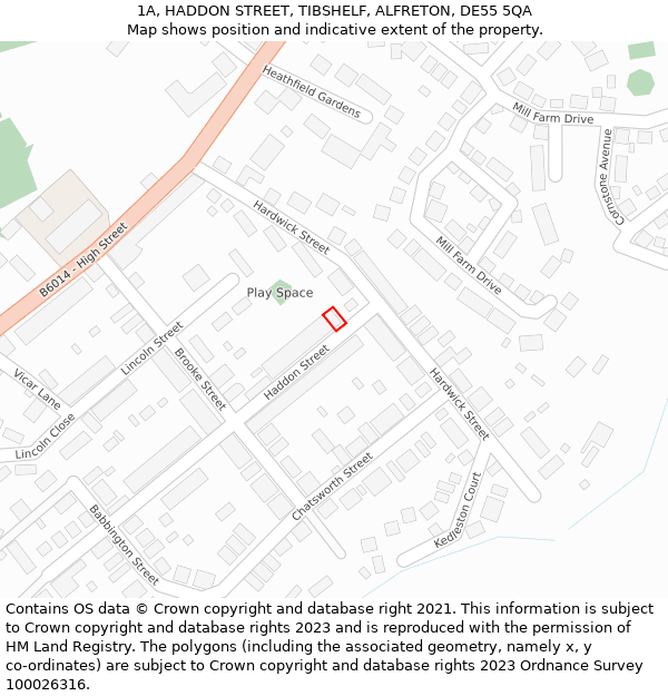 1A, HADDON STREET, TIBSHELF, ALFRETON, DE55 5QA: Location map and indicative extent of plot