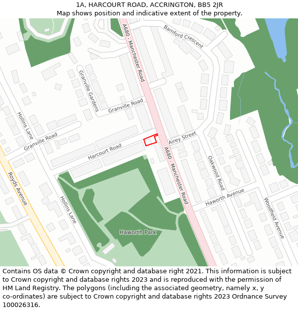 1A, HARCOURT ROAD, ACCRINGTON, BB5 2JR: Location map and indicative extent of plot