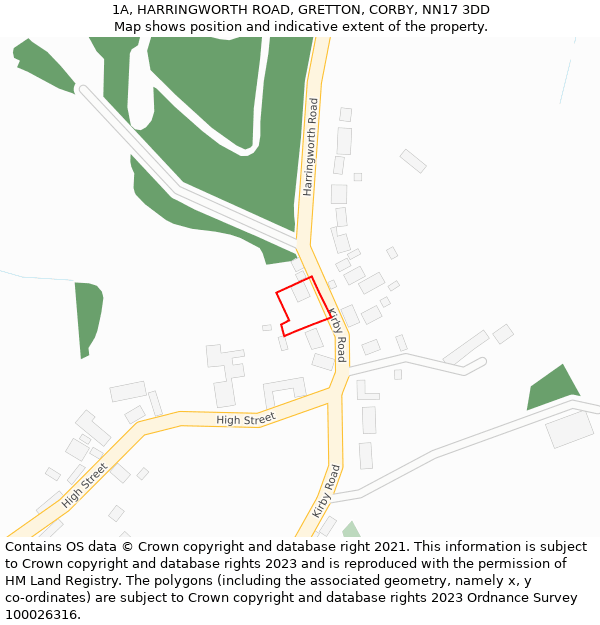 1A, HARRINGWORTH ROAD, GRETTON, CORBY, NN17 3DD: Location map and indicative extent of plot