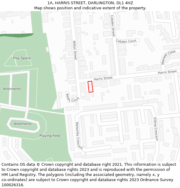 1A, HARRIS STREET, DARLINGTON, DL1 4HZ: Location map and indicative extent of plot
