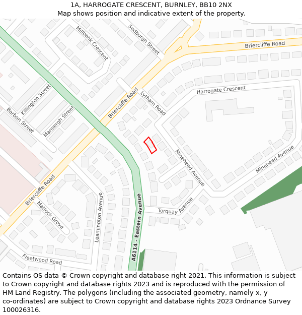 1A, HARROGATE CRESCENT, BURNLEY, BB10 2NX: Location map and indicative extent of plot