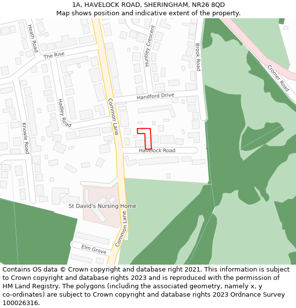 1A, HAVELOCK ROAD, SHERINGHAM, NR26 8QD: Location map and indicative extent of plot