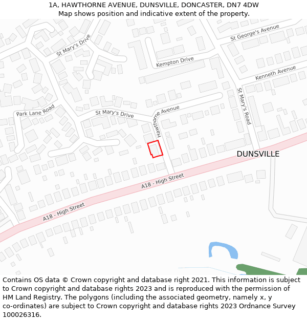 1A, HAWTHORNE AVENUE, DUNSVILLE, DONCASTER, DN7 4DW: Location map and indicative extent of plot