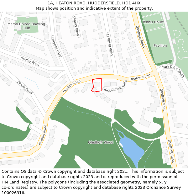 1A, HEATON ROAD, HUDDERSFIELD, HD1 4HX: Location map and indicative extent of plot