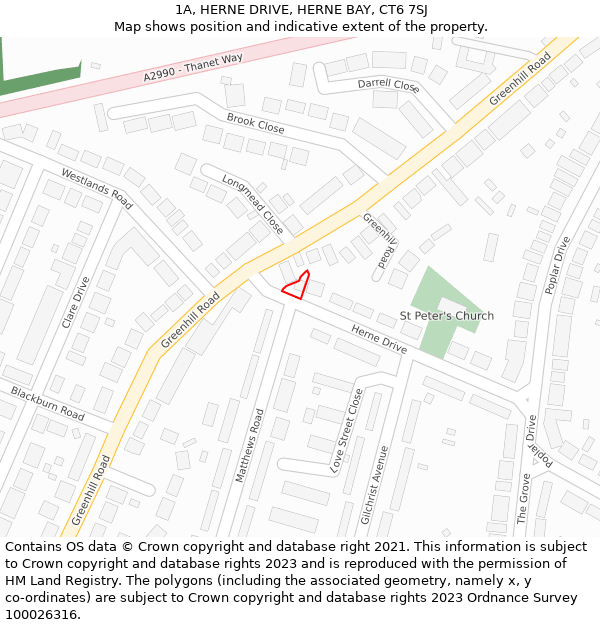 1A, HERNE DRIVE, HERNE BAY, CT6 7SJ: Location map and indicative extent of plot