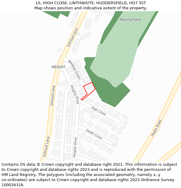 1A, HIGH CLOSE, LINTHWAITE, HUDDERSFIELD, HD7 5ST: Location map and indicative extent of plot