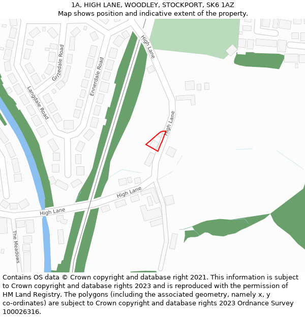 1A, HIGH LANE, WOODLEY, STOCKPORT, SK6 1AZ: Location map and indicative extent of plot