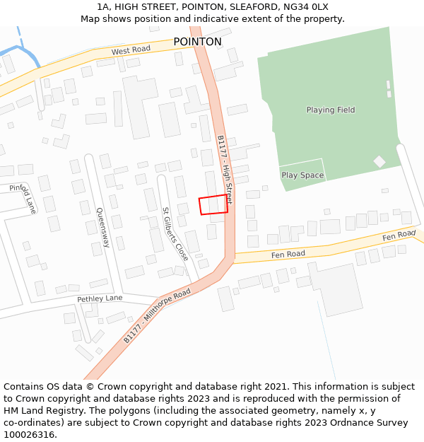 1A, HIGH STREET, POINTON, SLEAFORD, NG34 0LX: Location map and indicative extent of plot