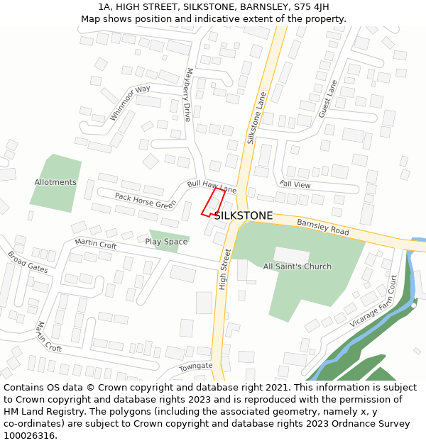 1A, HIGH STREET, SILKSTONE, BARNSLEY, S75 4JH: Location map and indicative extent of plot