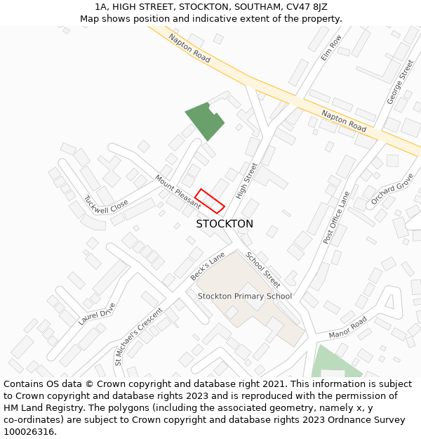 1A, HIGH STREET, STOCKTON, SOUTHAM, CV47 8JZ: Location map and indicative extent of plot