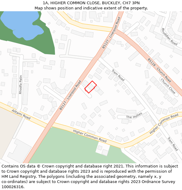 1A, HIGHER COMMON CLOSE, BUCKLEY, CH7 3PN: Location map and indicative extent of plot