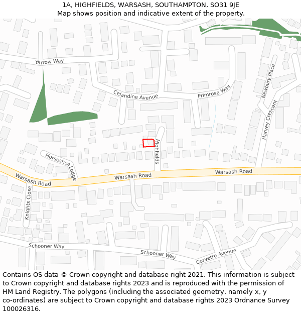 1A, HIGHFIELDS, WARSASH, SOUTHAMPTON, SO31 9JE: Location map and indicative extent of plot