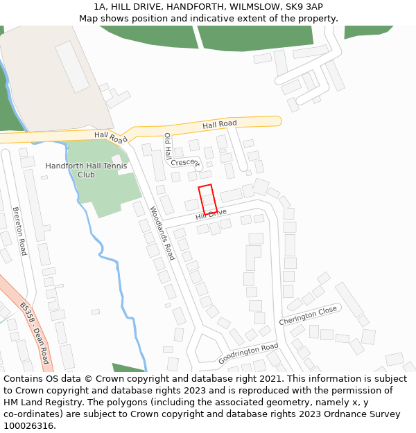 1A, HILL DRIVE, HANDFORTH, WILMSLOW, SK9 3AP: Location map and indicative extent of plot