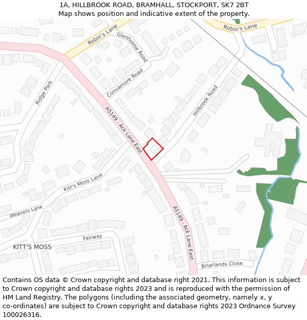 1A, HILLBROOK ROAD, BRAMHALL, STOCKPORT, SK7 2BT: Location map and indicative extent of plot