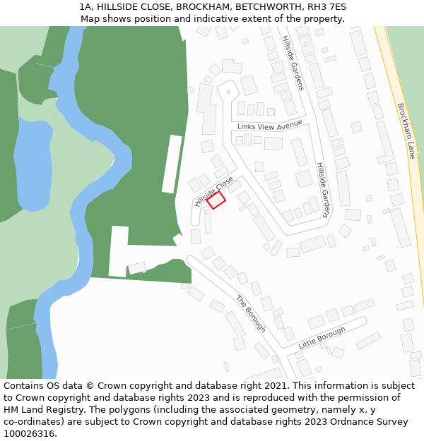 1A, HILLSIDE CLOSE, BROCKHAM, BETCHWORTH, RH3 7ES: Location map and indicative extent of plot