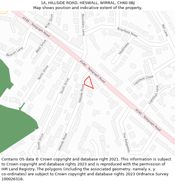 1A, HILLSIDE ROAD, HESWALL, WIRRAL, CH60 0BJ: Location map and indicative extent of plot