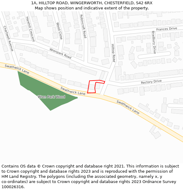 1A, HILLTOP ROAD, WINGERWORTH, CHESTERFIELD, S42 6RX: Location map and indicative extent of plot