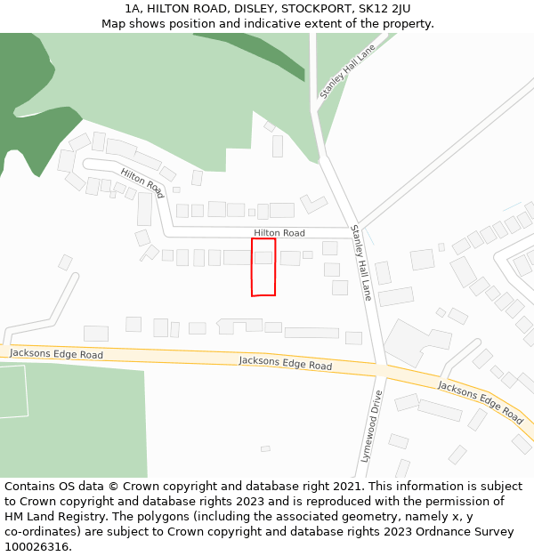 1A, HILTON ROAD, DISLEY, STOCKPORT, SK12 2JU: Location map and indicative extent of plot