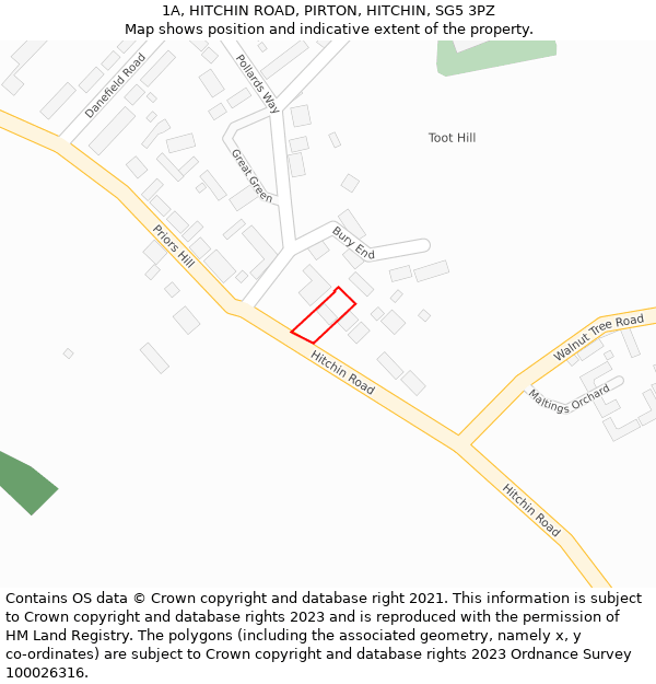 1A, HITCHIN ROAD, PIRTON, HITCHIN, SG5 3PZ: Location map and indicative extent of plot