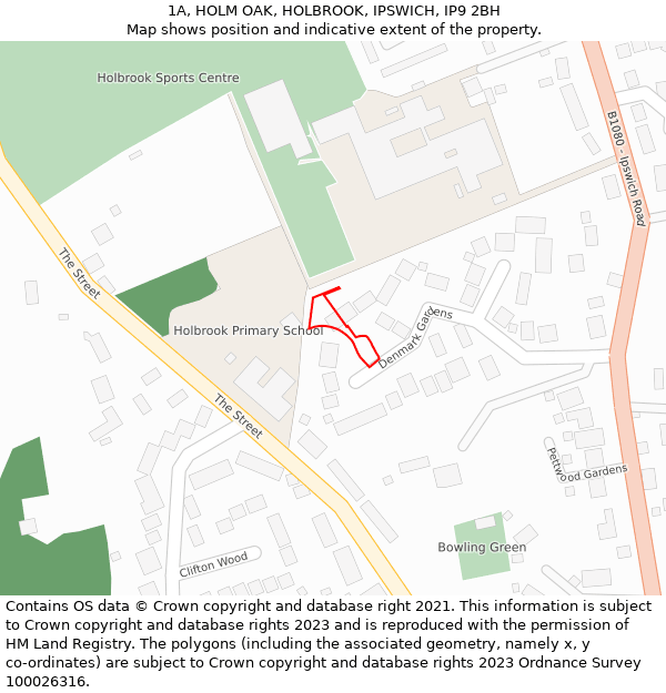 1A, HOLM OAK, HOLBROOK, IPSWICH, IP9 2BH: Location map and indicative extent of plot