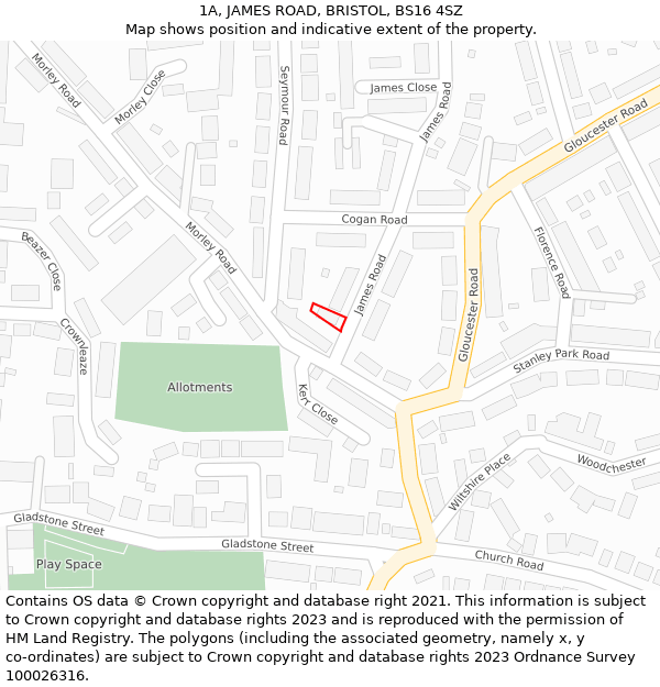 1A, JAMES ROAD, BRISTOL, BS16 4SZ: Location map and indicative extent of plot