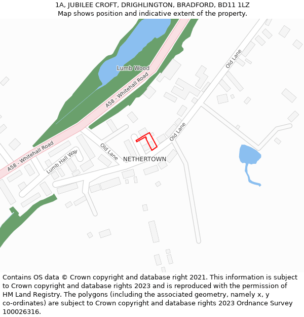 1A, JUBILEE CROFT, DRIGHLINGTON, BRADFORD, BD11 1LZ: Location map and indicative extent of plot