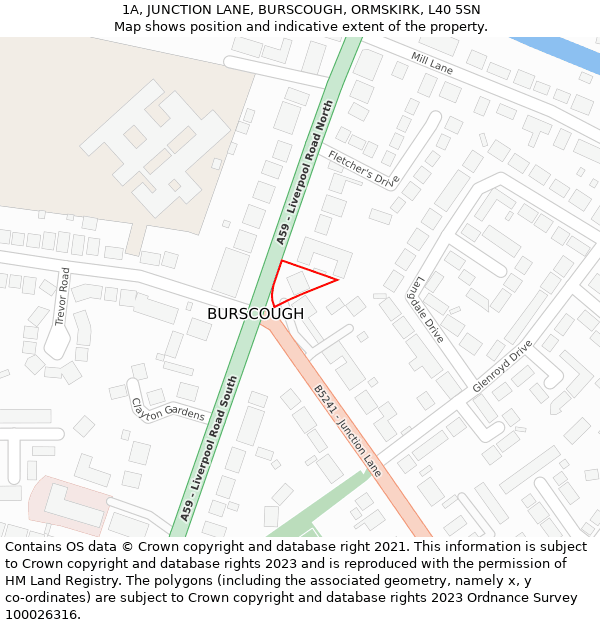 1A, JUNCTION LANE, BURSCOUGH, ORMSKIRK, L40 5SN: Location map and indicative extent of plot