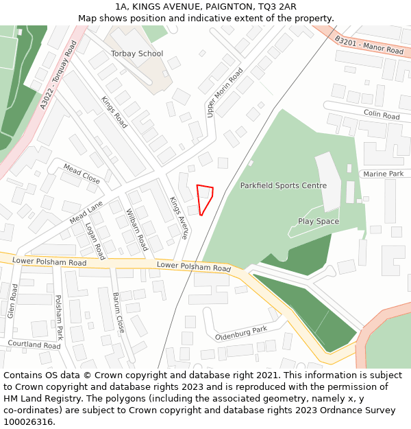 1A, KINGS AVENUE, PAIGNTON, TQ3 2AR: Location map and indicative extent of plot