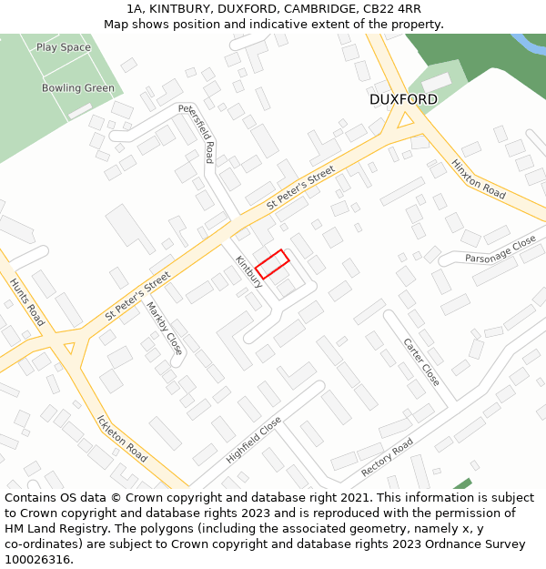 1A, KINTBURY, DUXFORD, CAMBRIDGE, CB22 4RR: Location map and indicative extent of plot