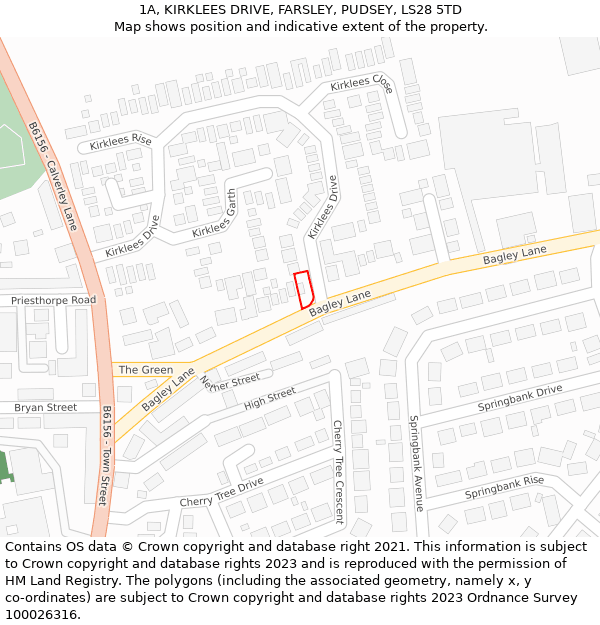 1A, KIRKLEES DRIVE, FARSLEY, PUDSEY, LS28 5TD: Location map and indicative extent of plot