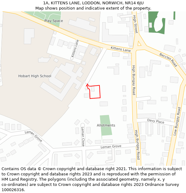 1A, KITTENS LANE, LODDON, NORWICH, NR14 6JU: Location map and indicative extent of plot
