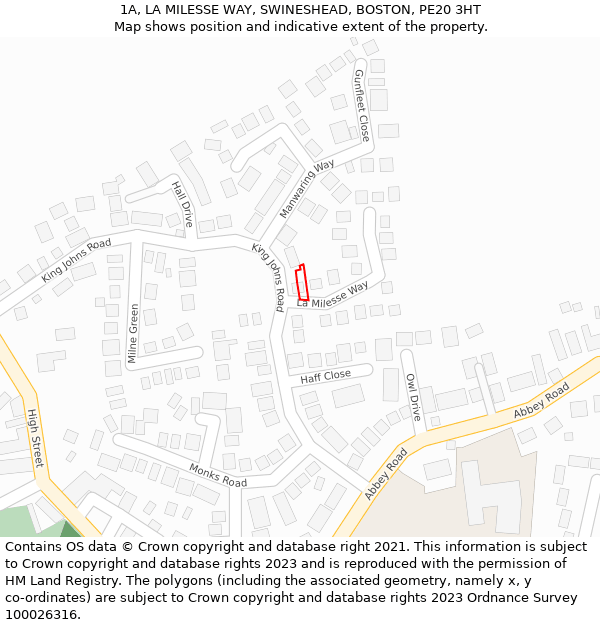 1A, LA MILESSE WAY, SWINESHEAD, BOSTON, PE20 3HT: Location map and indicative extent of plot