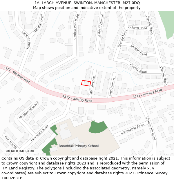 1A, LARCH AVENUE, SWINTON, MANCHESTER, M27 0DQ: Location map and indicative extent of plot