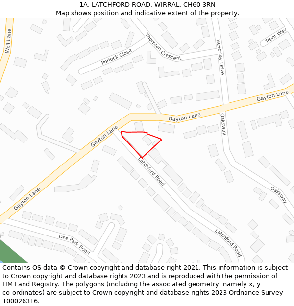 1A, LATCHFORD ROAD, WIRRAL, CH60 3RN: Location map and indicative extent of plot