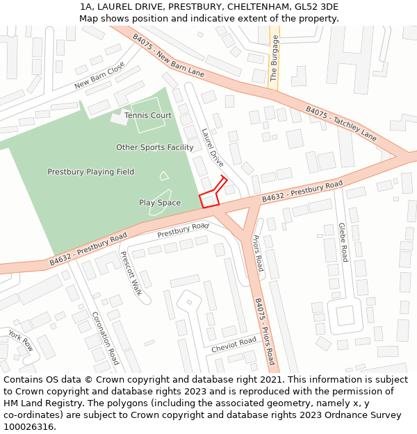 1A, LAUREL DRIVE, PRESTBURY, CHELTENHAM, GL52 3DE: Location map and indicative extent of plot