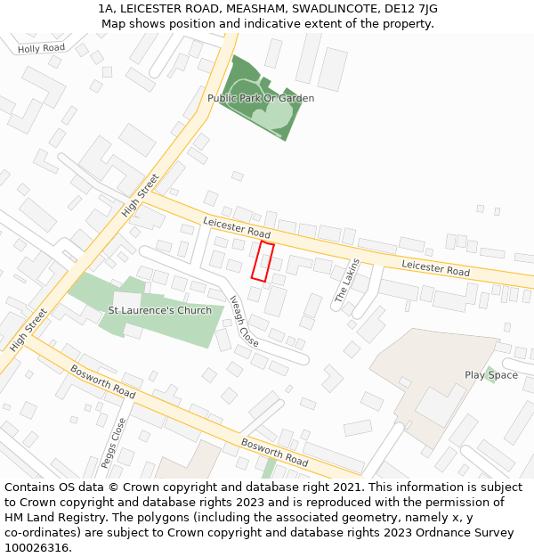 1A, LEICESTER ROAD, MEASHAM, SWADLINCOTE, DE12 7JG: Location map and indicative extent of plot