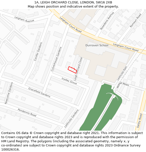 1A, LEIGH ORCHARD CLOSE, LONDON, SW16 2XB: Location map and indicative extent of plot