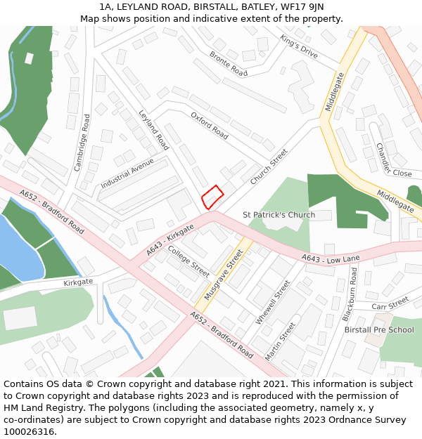 1A, LEYLAND ROAD, BIRSTALL, BATLEY, WF17 9JN: Location map and indicative extent of plot