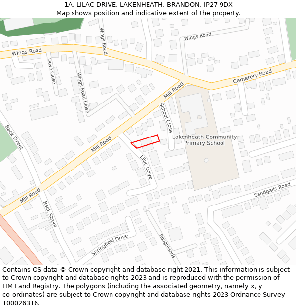 1A, LILAC DRIVE, LAKENHEATH, BRANDON, IP27 9DX: Location map and indicative extent of plot