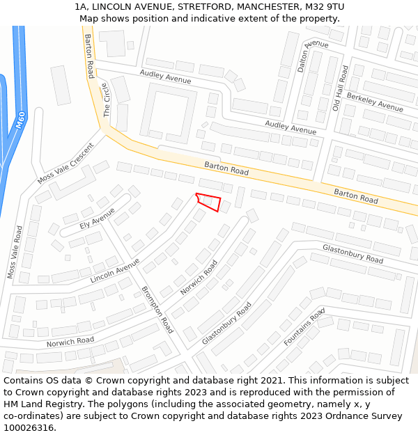 1A, LINCOLN AVENUE, STRETFORD, MANCHESTER, M32 9TU: Location map and indicative extent of plot