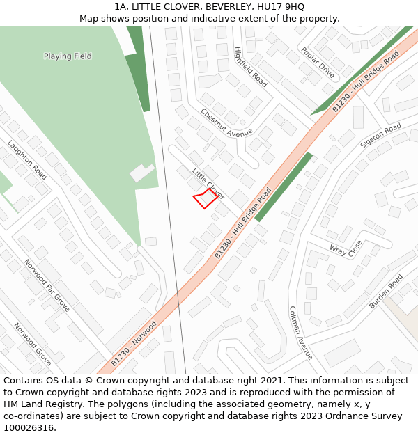 1A, LITTLE CLOVER, BEVERLEY, HU17 9HQ: Location map and indicative extent of plot