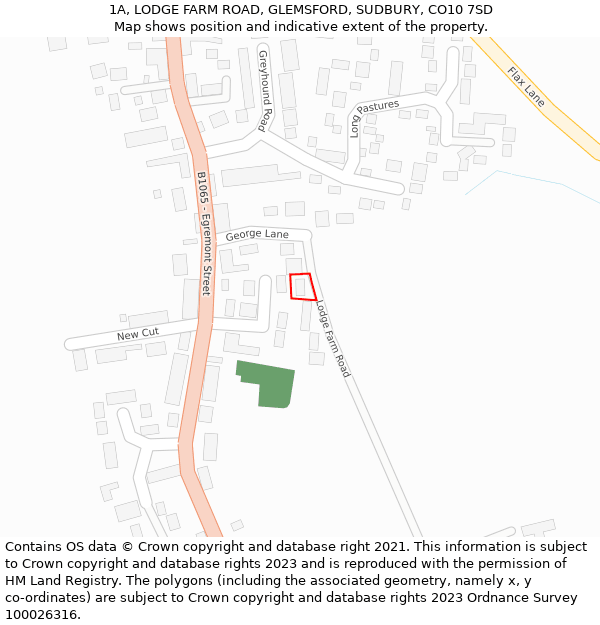 1A, LODGE FARM ROAD, GLEMSFORD, SUDBURY, CO10 7SD: Location map and indicative extent of plot