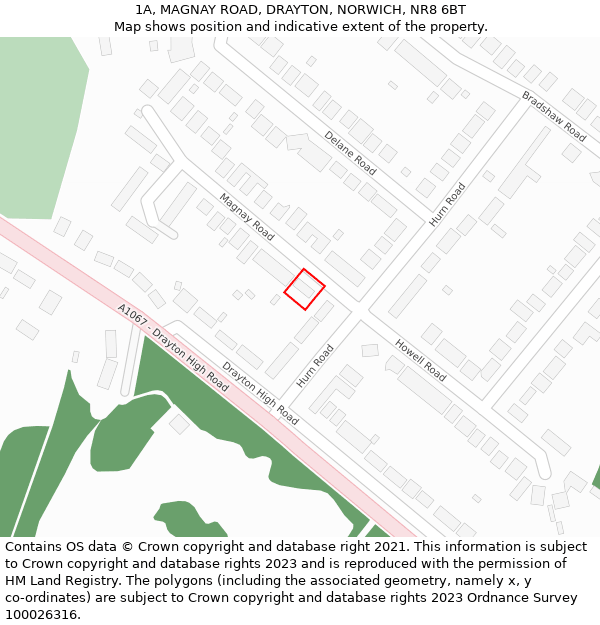 1A, MAGNAY ROAD, DRAYTON, NORWICH, NR8 6BT: Location map and indicative extent of plot