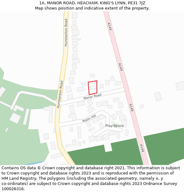 1A, MANOR ROAD, HEACHAM, KING'S LYNN, PE31 7JZ: Location map and indicative extent of plot