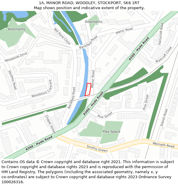 1A, MANOR ROAD, WOODLEY, STOCKPORT, SK6 1RT: Location map and indicative extent of plot